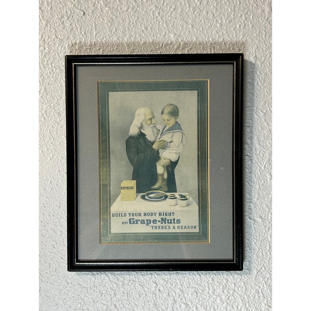 Vintage 1911 Grape-Nuts Cereal Framed Magazine Ad Munseys Magazine Americana Art